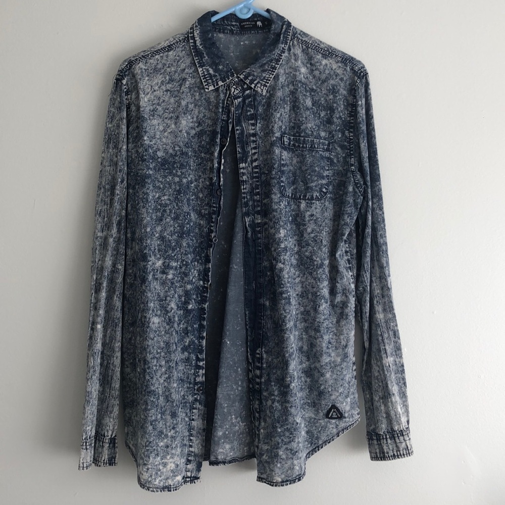 Men’s American stitch acid wash denim dress shirt